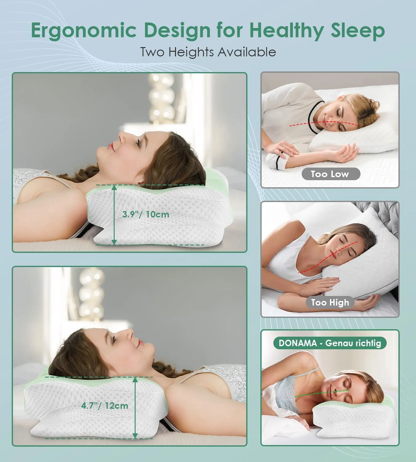 DONAMA Cervical Pillow for Sleeping, Contour Memory Foam Pillow for Neck and Shoulder Support, Ergonomic Neck Pillow for Side Back Stomach Sleepers, Bed Pillows with Cooling Silk Pillowcase