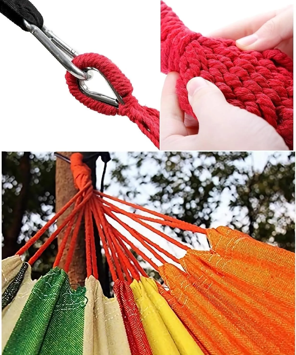 Double Brazilian Hammock 2 Person Canvas Cotton Fabric Hammock with Trees Strap for Patio Garden Balcony Porch Backyard Outdoor and Indoor