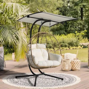 Double Egg Chair wth Stand Hammock Swing Chair Foldable Hanging Loveseat, Outdoor Hammock Egg Chair for Patio, Bedroom, Garden and Balcony (Milky White)