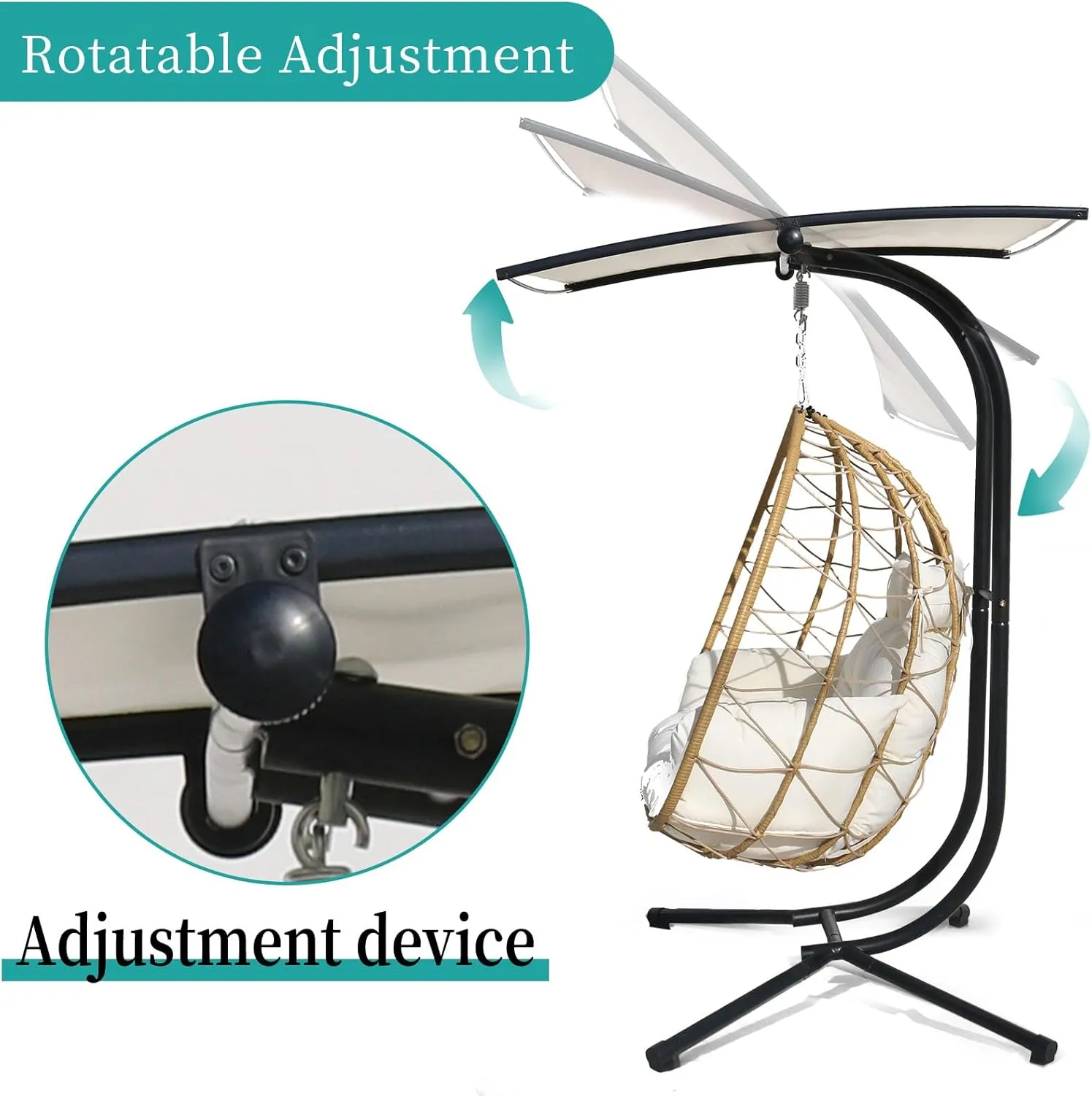 Double Egg Chair wth Stand Hammock Swing Chair Foldable Hanging Loveseat, Outdoor Hammock Egg Chair for Patio, Bedroom, Garden and Balcony (Milky White)