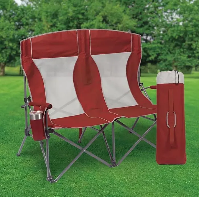 Double Hard Arm Chair Padded Arms, and Drink Holders | Breathable Moisture-Wicking Fabric | Includes Carry Bag | Heavy-Duty Steel Frame, Capacity 650 lbs./325 lbs. per seat (color1)