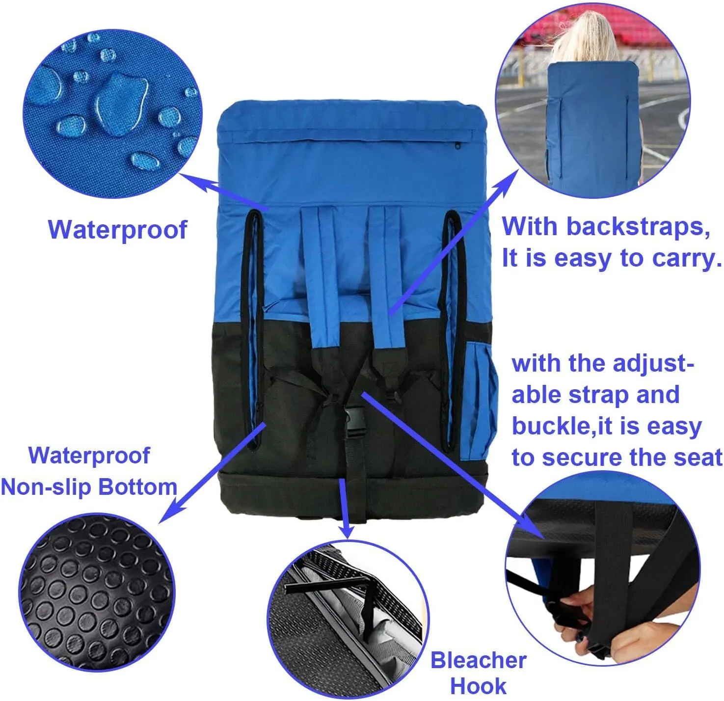 Double Heated Portable Reclining Bleachers Back Chair, Stadium Seats with Heated Back and Cushion, Outdoor Chair Cushion, Beach Chair , Stadium Chair with Back and Arm Support for Sport Events