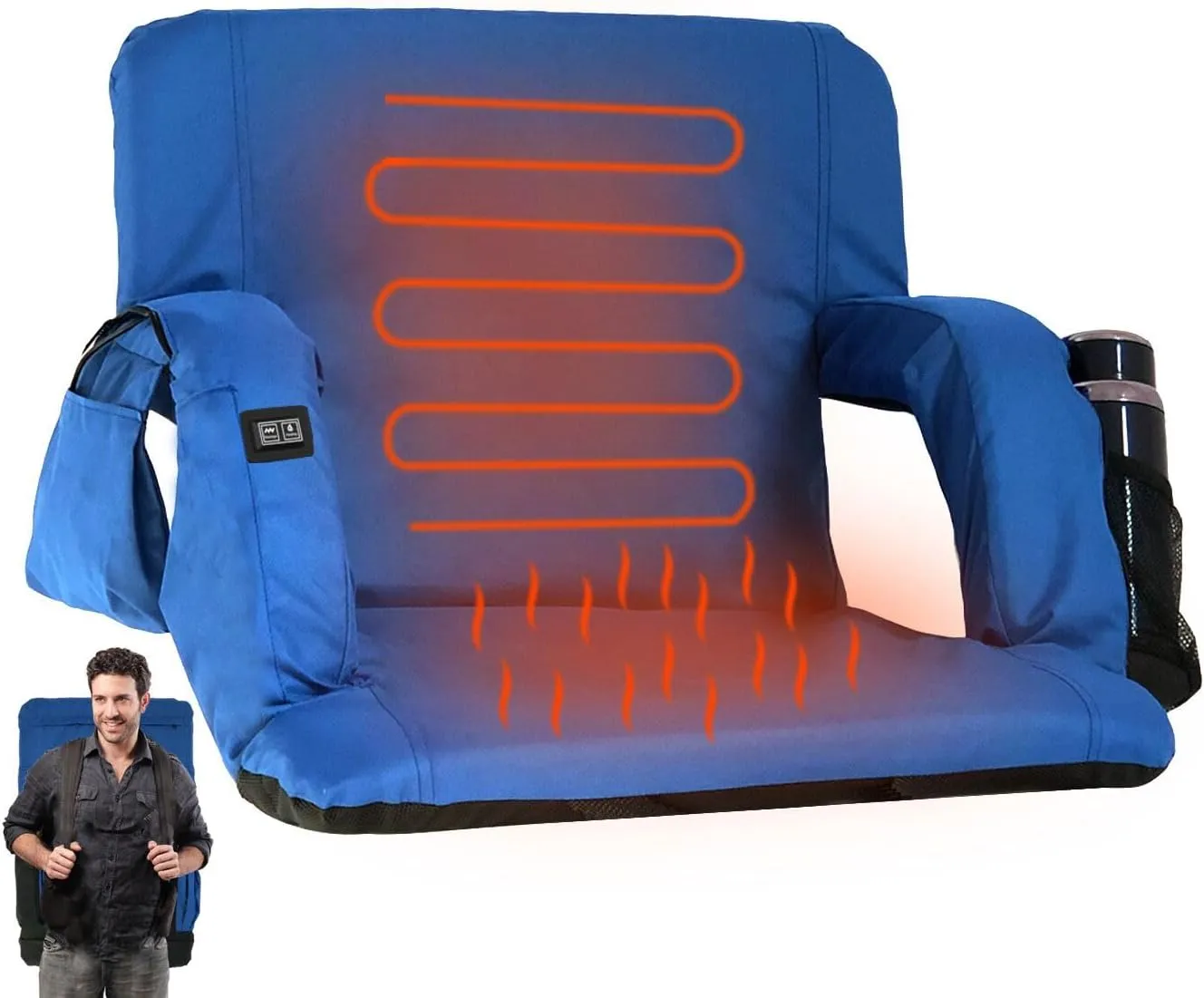 Double Heated Portable Reclining Bleachers Back Chair, Stadium Seats with Heated Back and Cushion, Outdoor Chair Cushion, Beach Chair , Stadium Chair with Back and Arm Support for Sport Events