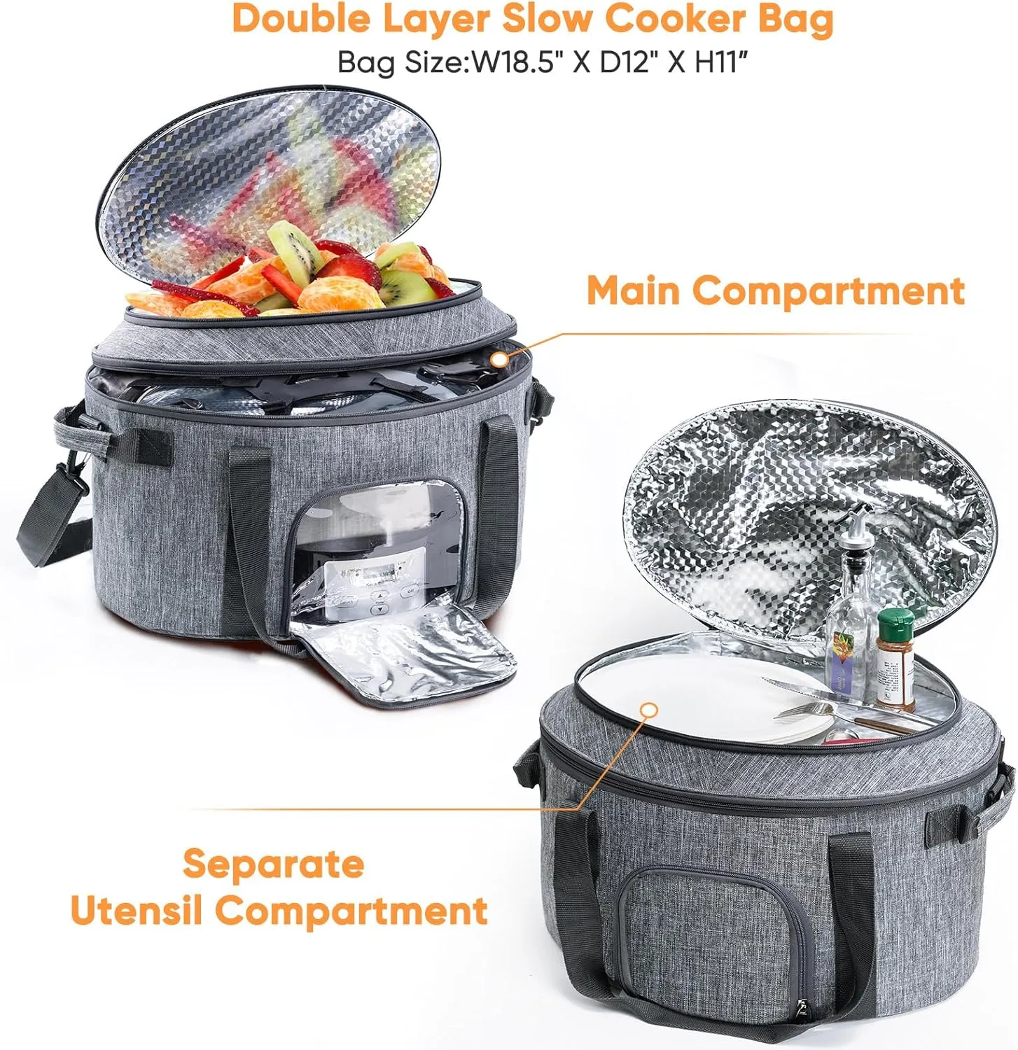 Double-Layer Slow Cooker Carrying Bag for 6-8 Quart CrockPot and Hamlton Beach Slow Cooker, Travel Bag with Lid Fastener for Crock-pot, Portable Carrier Case Slow Cooker Bag with See-thought Window