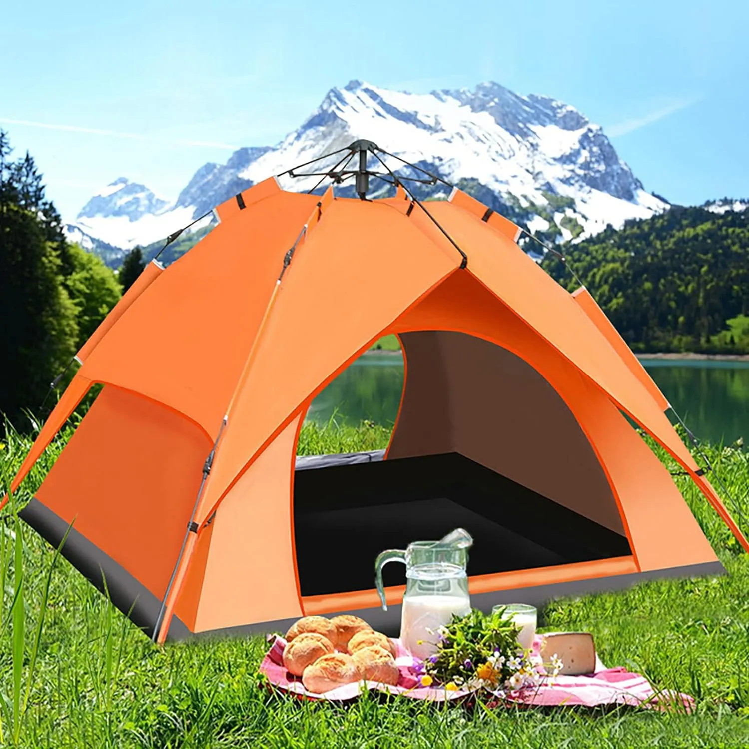 Double Layer Waterproof Dome Tent for 3 Person, Automatic Pop Up Backpacking Tent with Carry Bag, Sun Shelter Beach Weatherproof, for Camping Hiking Traveling