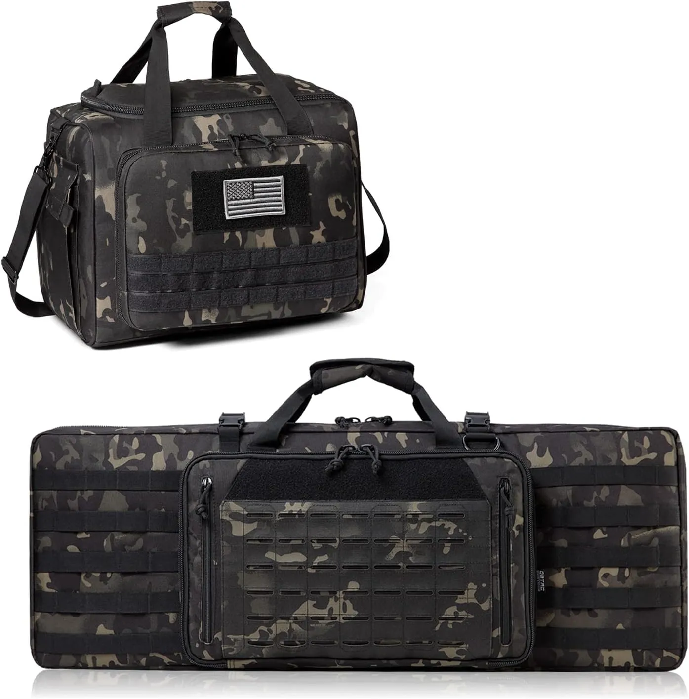 Double Rifle Bag 32" (Black Camo)   Range Bag Large for 4  Pistol (Black Camo), Lockable Zipper, Durable Material, Compact Design