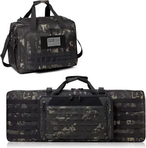 Double Rifle Bag 32" (Black Camo)   Range Bag Large for 4  Pistol (Black Camo), Lockable Zipper, Durable Material, Compact Design