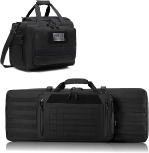 Double Rifle Bag 32" (Black)   Range Bag Large for 4  Pistol (Black), Lockable Zipper, Durable Material, Compact Design