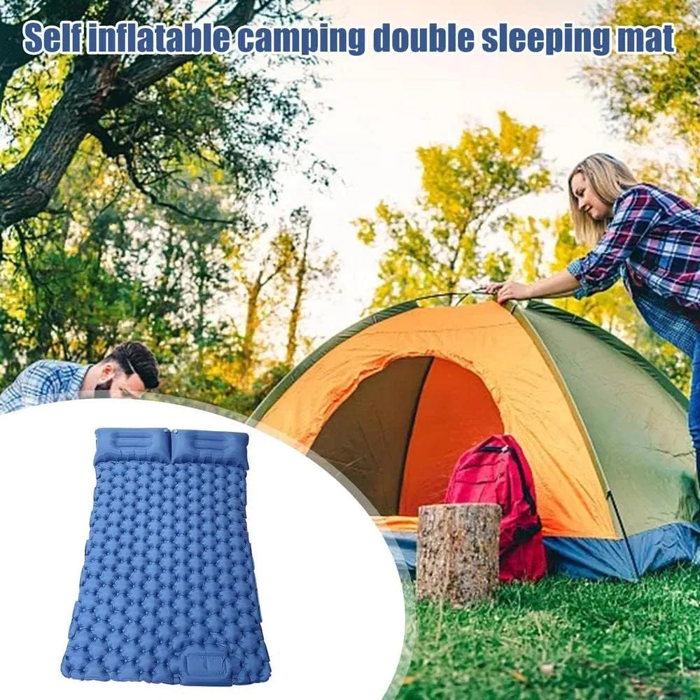 Double Self Inflating Camping Mat Portable Foldable Inflatable Mattress with Bag Folding Foot Pump Sleeping Roll Mats (b)
