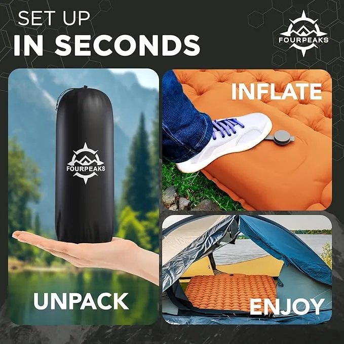 Double Sleeping Pad for Camping - Self Inflating Mattress for 2 Person with Built-in Foot Pump, Pillows & Carrying Bag - Lightweight Mattress for Camping Hiking, Backpacking and More