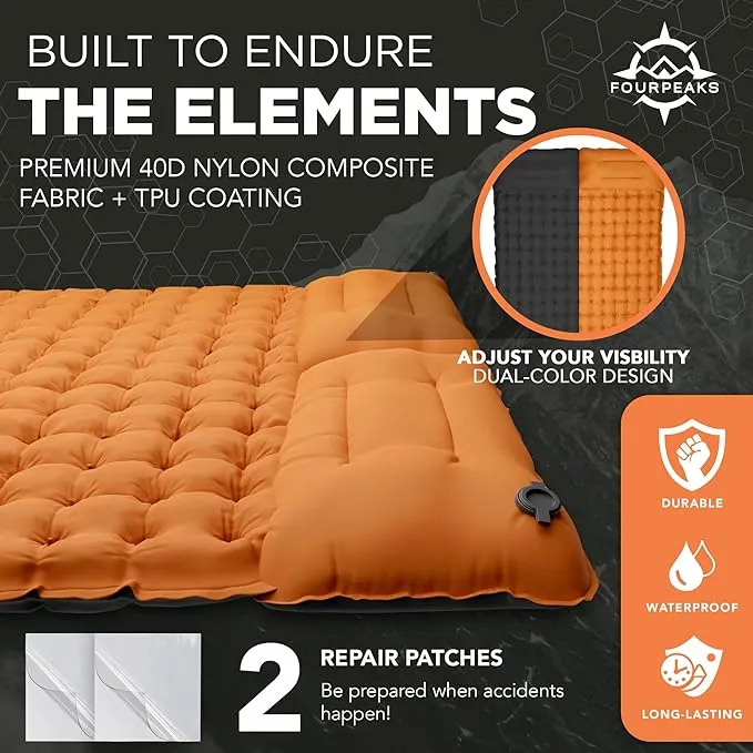 Double Sleeping Pad for Camping - Self Inflating Mattress for 2 Person with Built-in Foot Pump, Pillows & Carrying Bag - Lightweight Mattress for Camping Hiking, Backpacking and More