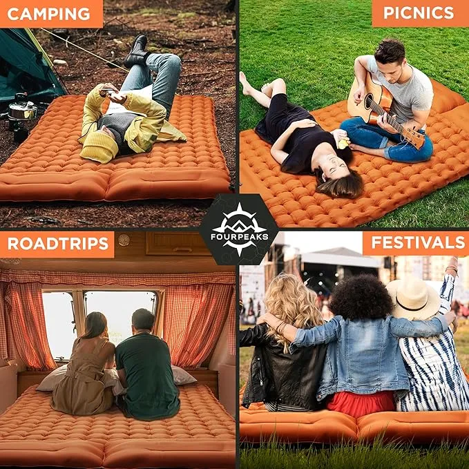 Double Sleeping Pad for Camping - Self Inflating Mattress for 2 Person with Built-in Foot Pump, Pillows & Carrying Bag - Lightweight Mattress for Camping Hiking, Backpacking and More