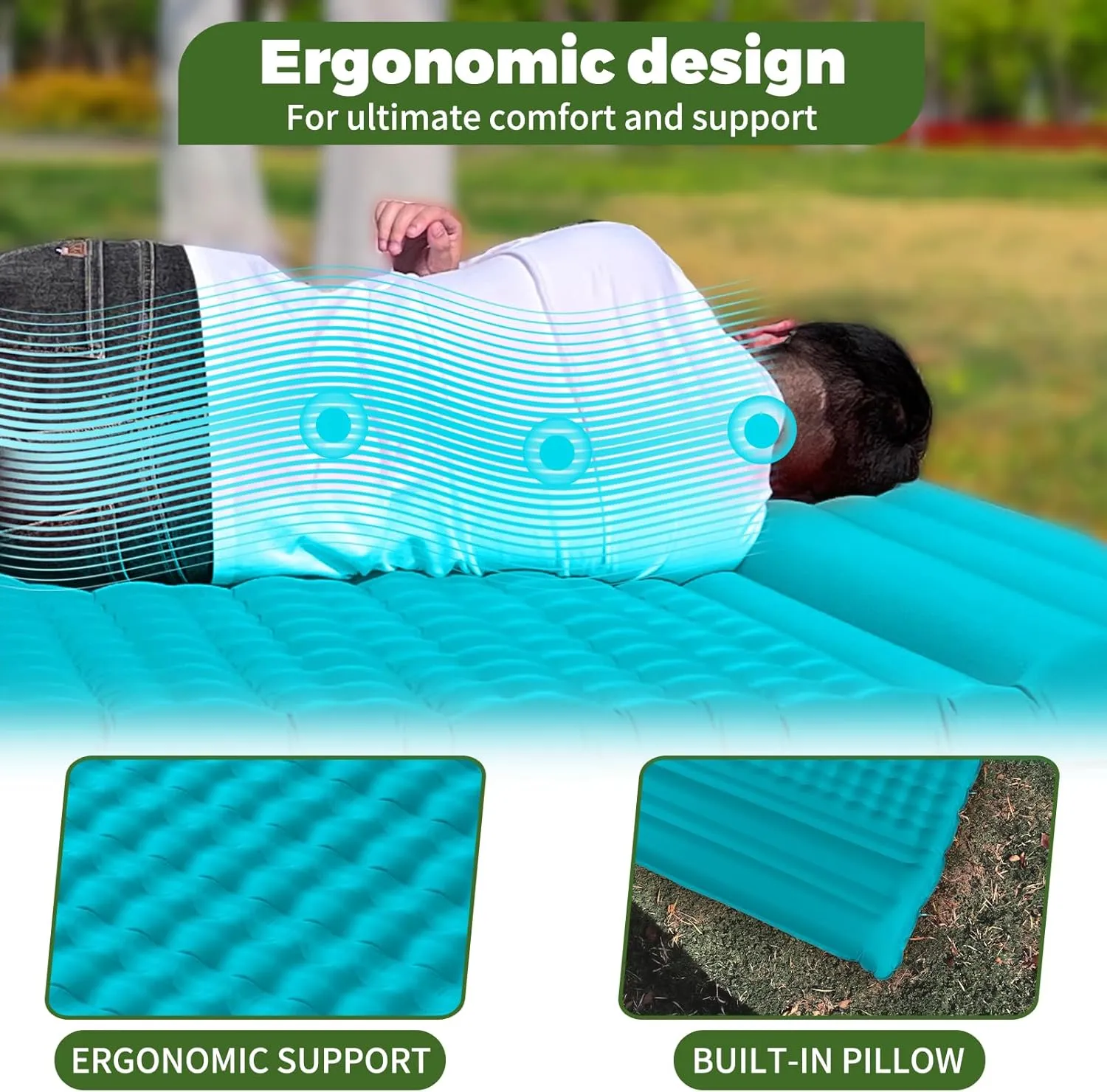 Double Sleeping Pad - Self Inflating, Portable Inflatable Sleeping Mat, Extra-Thick Large-Size Camping Pad, Built-in Foot Pump Camping Mat, Designed for Hiking, Traveling, Tent Camping (Blue)