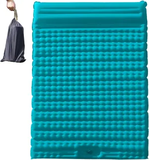 Double Sleeping Pad - Self Inflating, Portable Inflatable Sleeping Mat, Extra-Thick Large-Size Camping Pad, Built-in Foot Pump Camping Mat, Designed for Hiking, Traveling, Tent Camping (Blue)