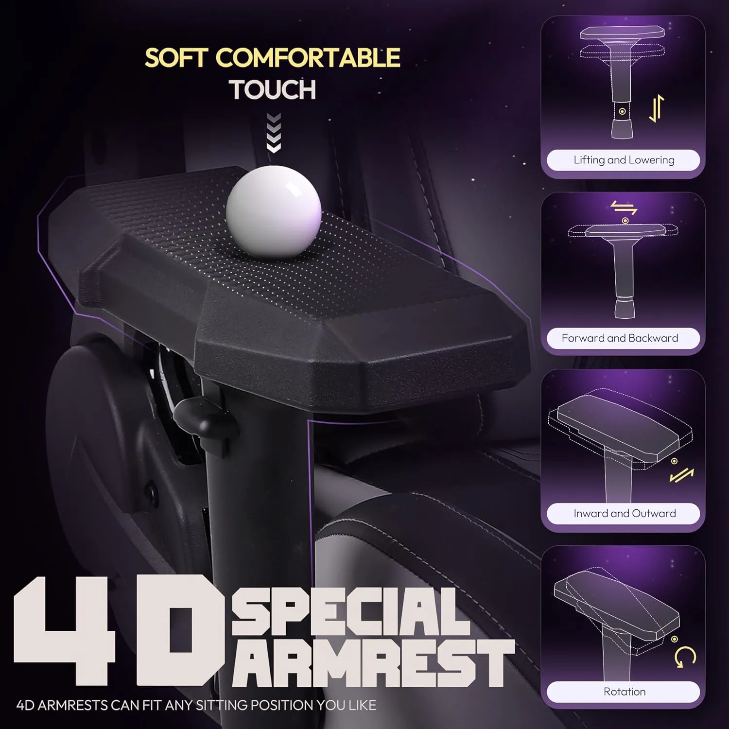 Dowinx PU Big and Tall Gaming Chair with Footrest, High Back Ergonomic Office Chair with Comfortable Headrest and Lumbar Support, 4D Armrests Computer Chair for Adults, Gray Black