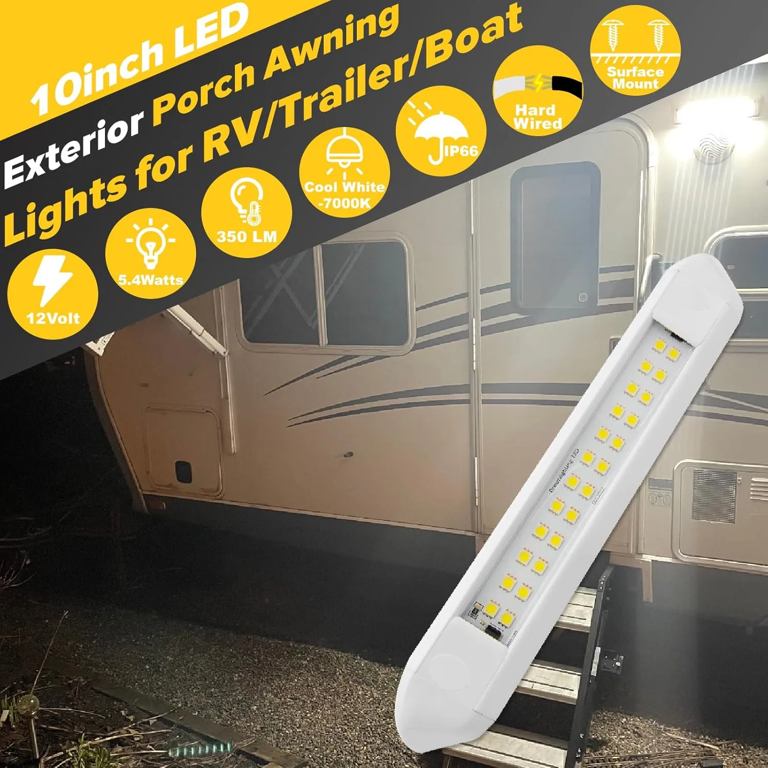 Dream lighting RV Exterior Porch Awning Light LED Light Fixture for 12volt Camper Trailer 5.4W, 350lumens Cool White Lighting 10inch