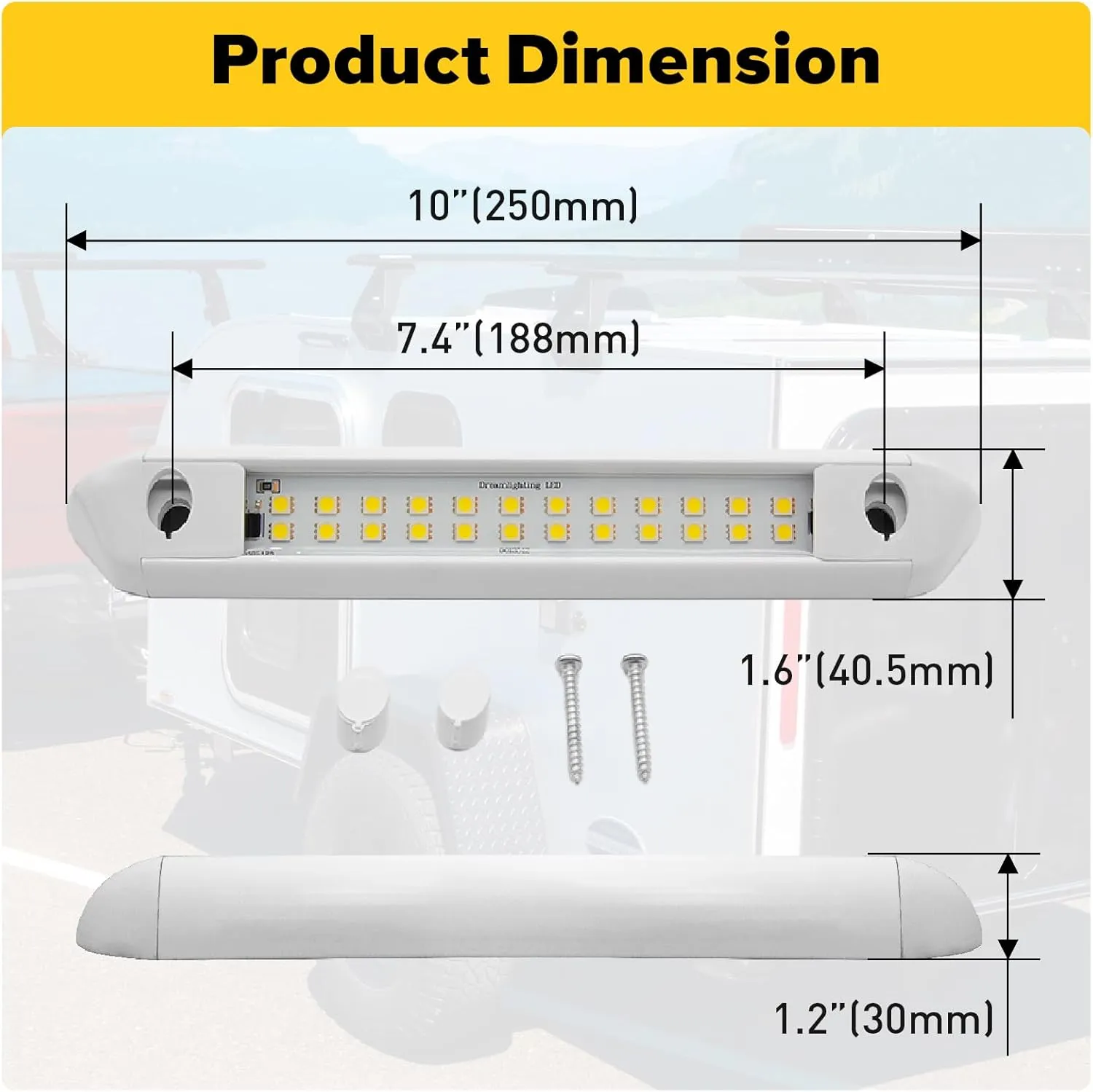 Dream lighting RV Exterior Porch Awning Light LED Light Fixture for 12volt Camper Trailer 5.4W, 350lumens Cool White Lighting 10inch