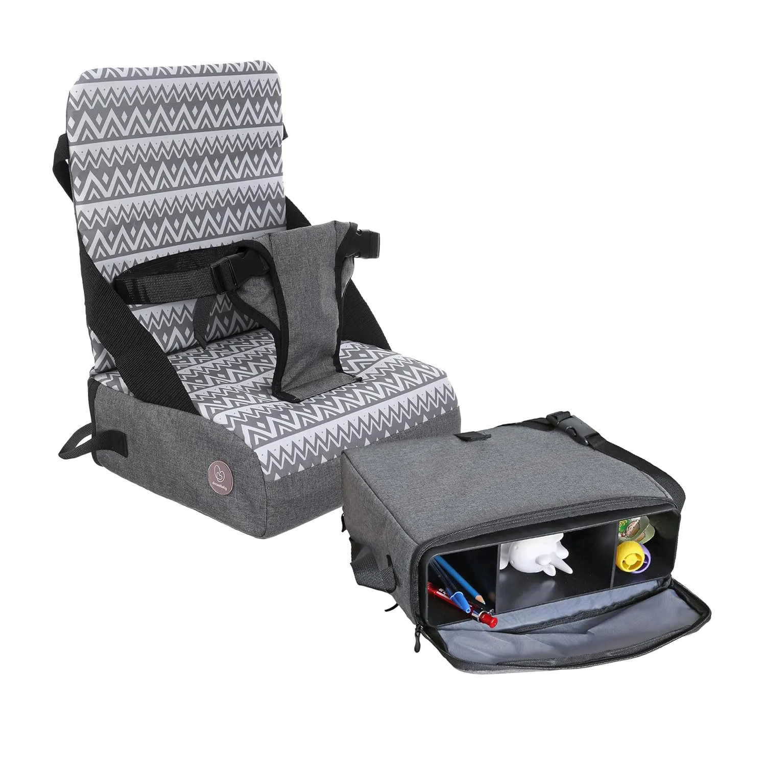 Dreambaby Grab ‘N Go Travel Booster Seat – Portable Toddler High Chair for Dining (6M-5Y) with Storage & Shoulder Strap