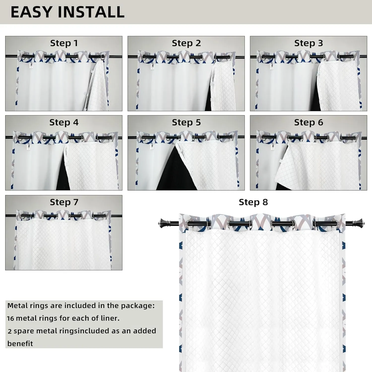 DriftAway Soundproof Thermal Insulated Quilted Curtain Liners for Bedroom Sound Barrier Blackout Cold Heat Noise Reducing Energy Saving 50 Inches by 58 Inches Grayish White Two Panels