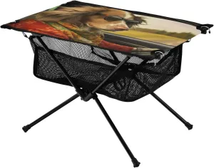 Driving Dog Pattern Portable Folding Camping Table, Compact Lightweight Beach Table with Carrying Bag for Outdoor Picnics, BBQs, Camp