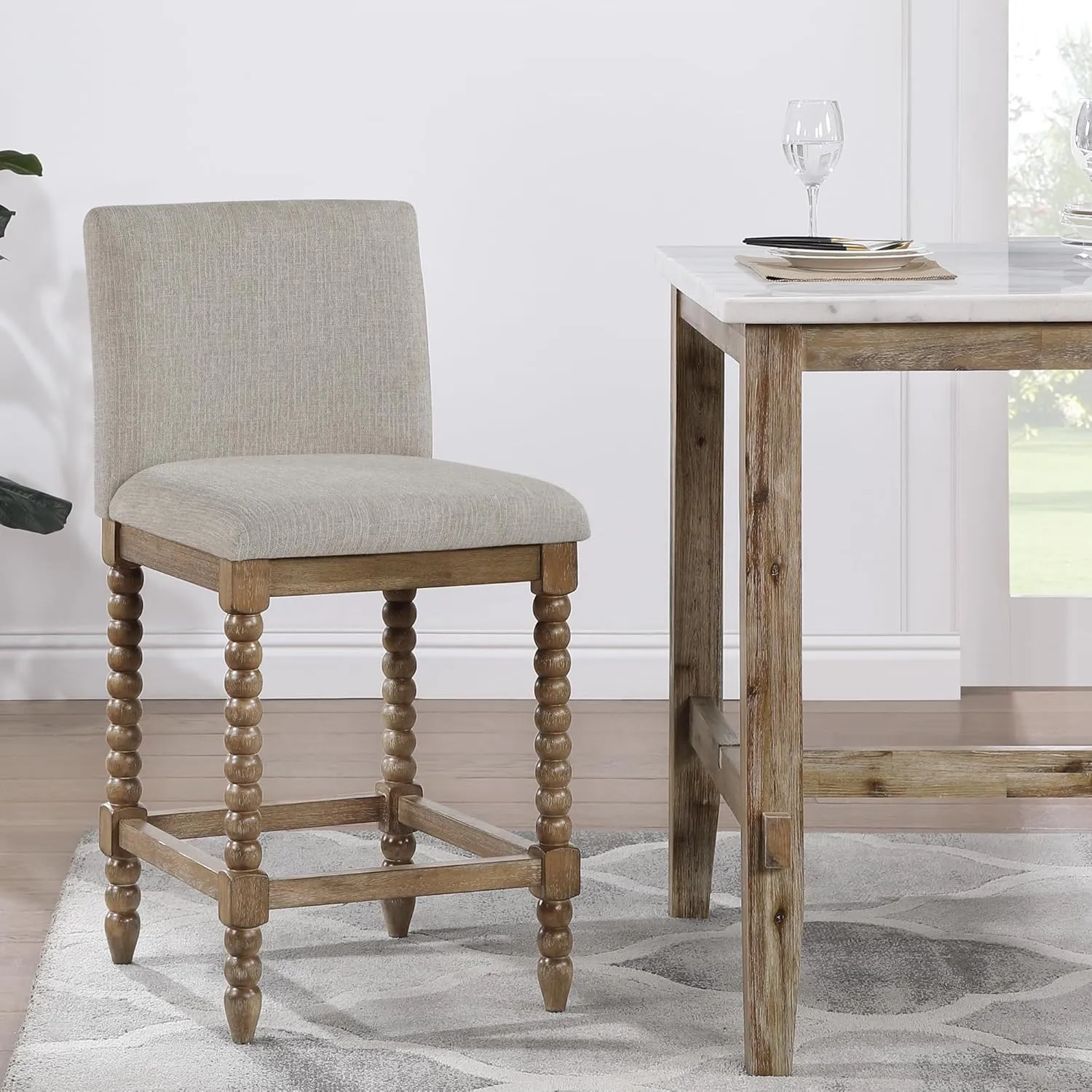 DUHOME Spindle Counter Stool with Padded Spring Seat,Wooden Bar Stools Farmhouse 26 Inch Counter Height Stools Chairs with Spindle Back for Kitchen Island