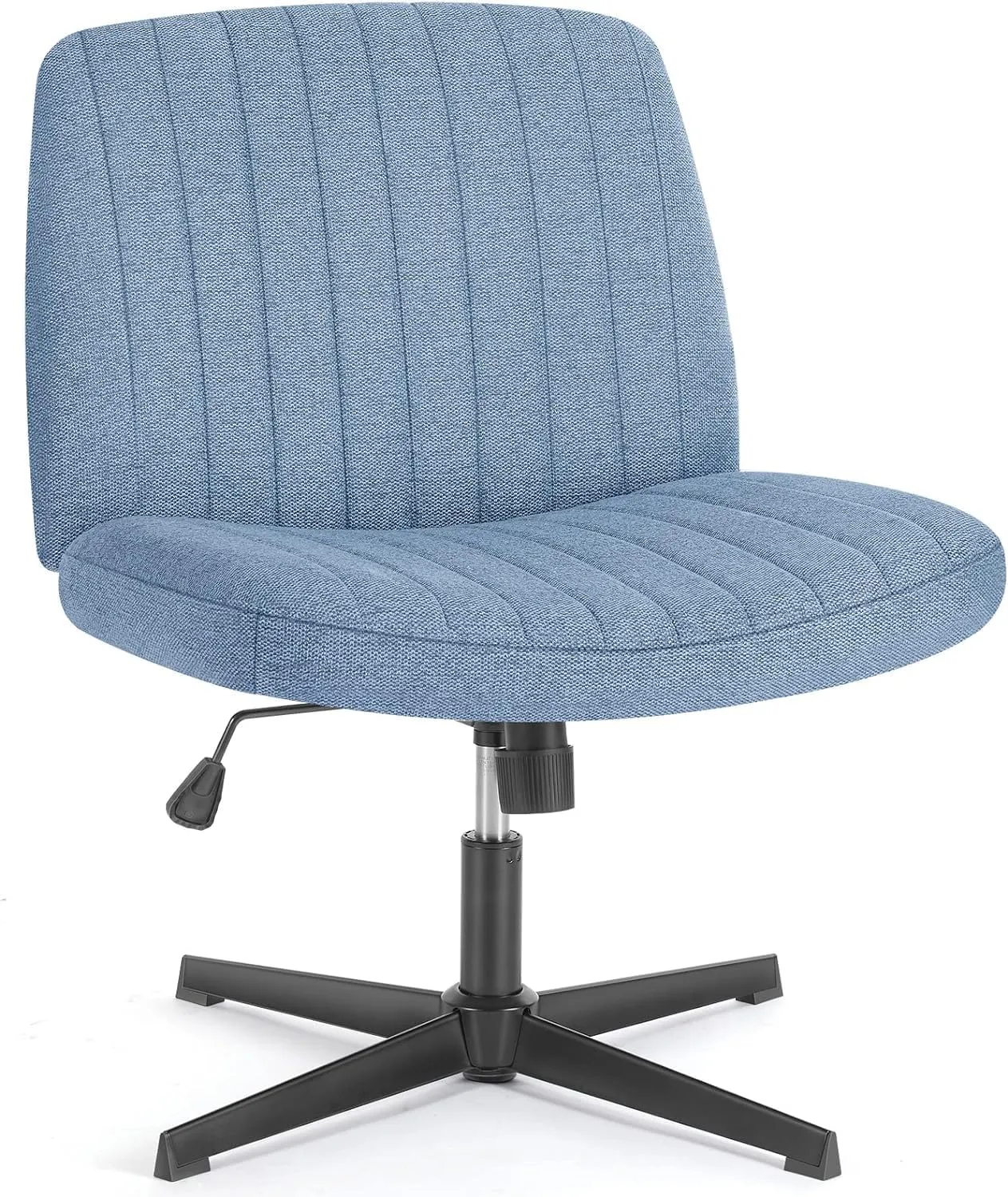 DUMOS Criss Cross Legged Office Chair, Armless Wide Seat No Wheels, Modern Home Desk Height Adjustable Swivel Fabric Vanity Seating for Bedroom