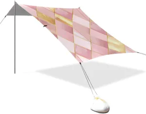E and Gold Plaid Background Designed UPF50  Protection Foldable Beach Tent Lightweight Large Sun Shade with Sandbags, Sand Shovel, Poles for Camping, Picnics, Backyard sombrillas para el sol