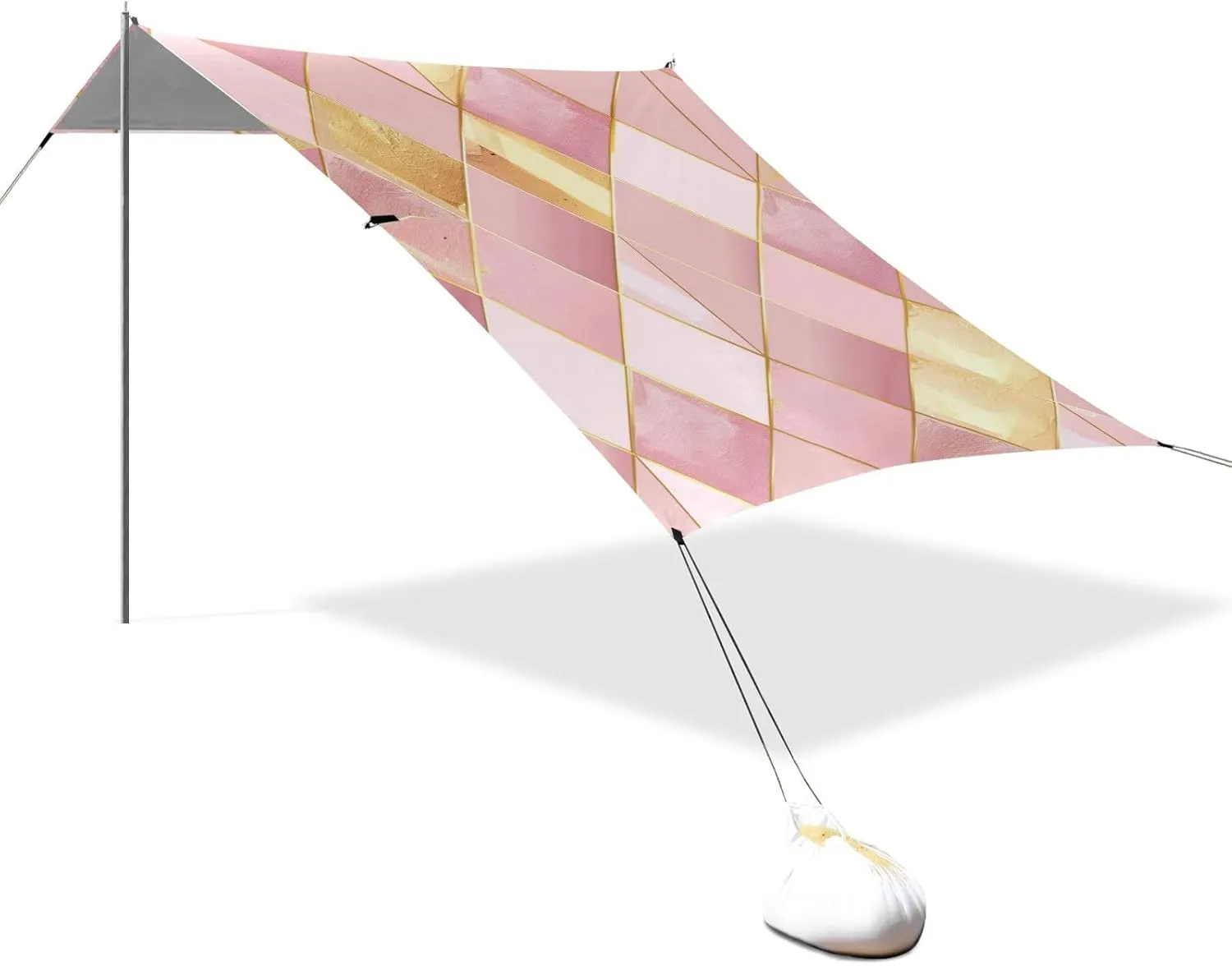 E and Gold Plaid Background Designed UPF50  Protection Foldable Beach Tent Lightweight Large Sun Shade with Sandbags, Sand Shovel, Poles for Camping, Picnics, Backyard sombrillas para el sol