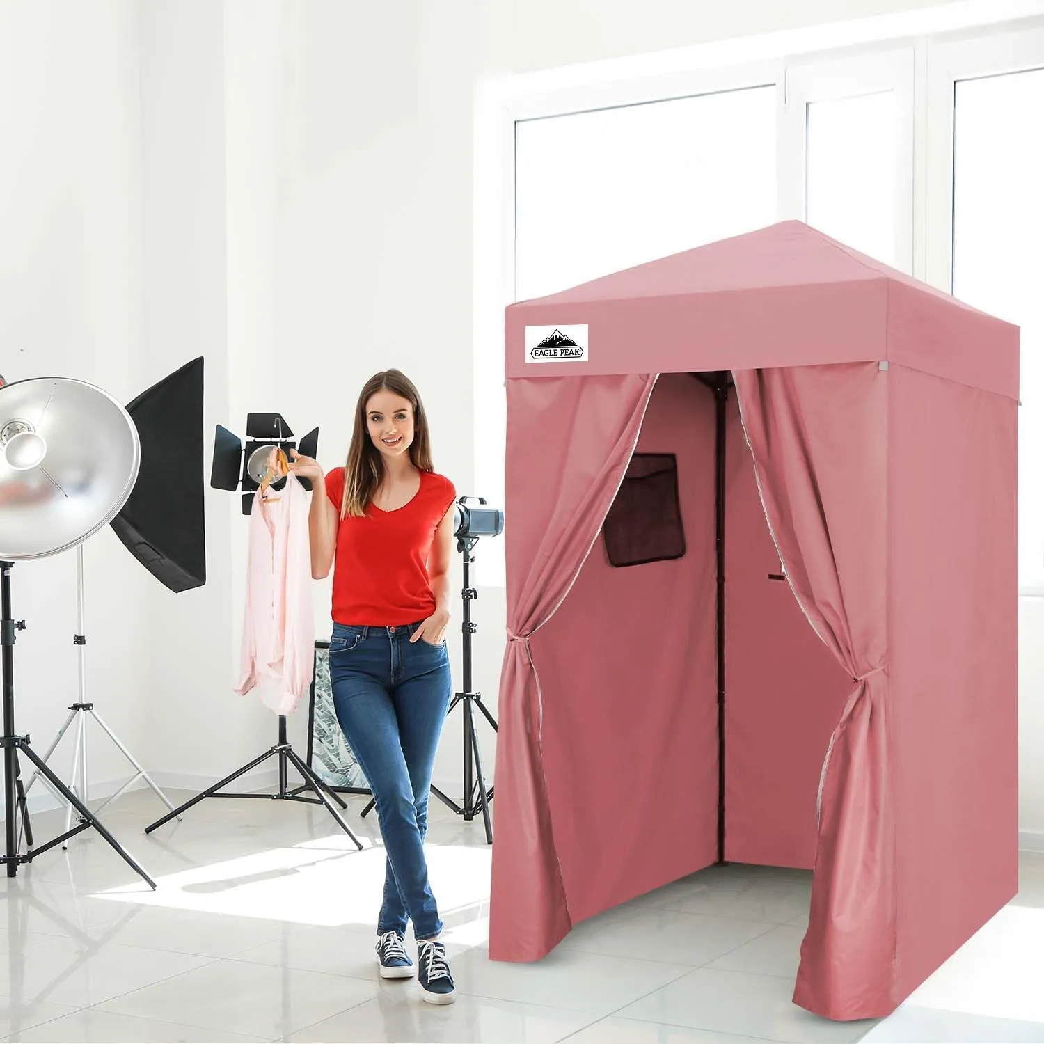 EAGLE PEAK Flex Ultra Compact 4x4 Pop-up Canopy, Sun Shelter, Changing Room, Portable Privacy Canopy Cabana for Pool, Fashion Photoshoots, or Camping, Pink