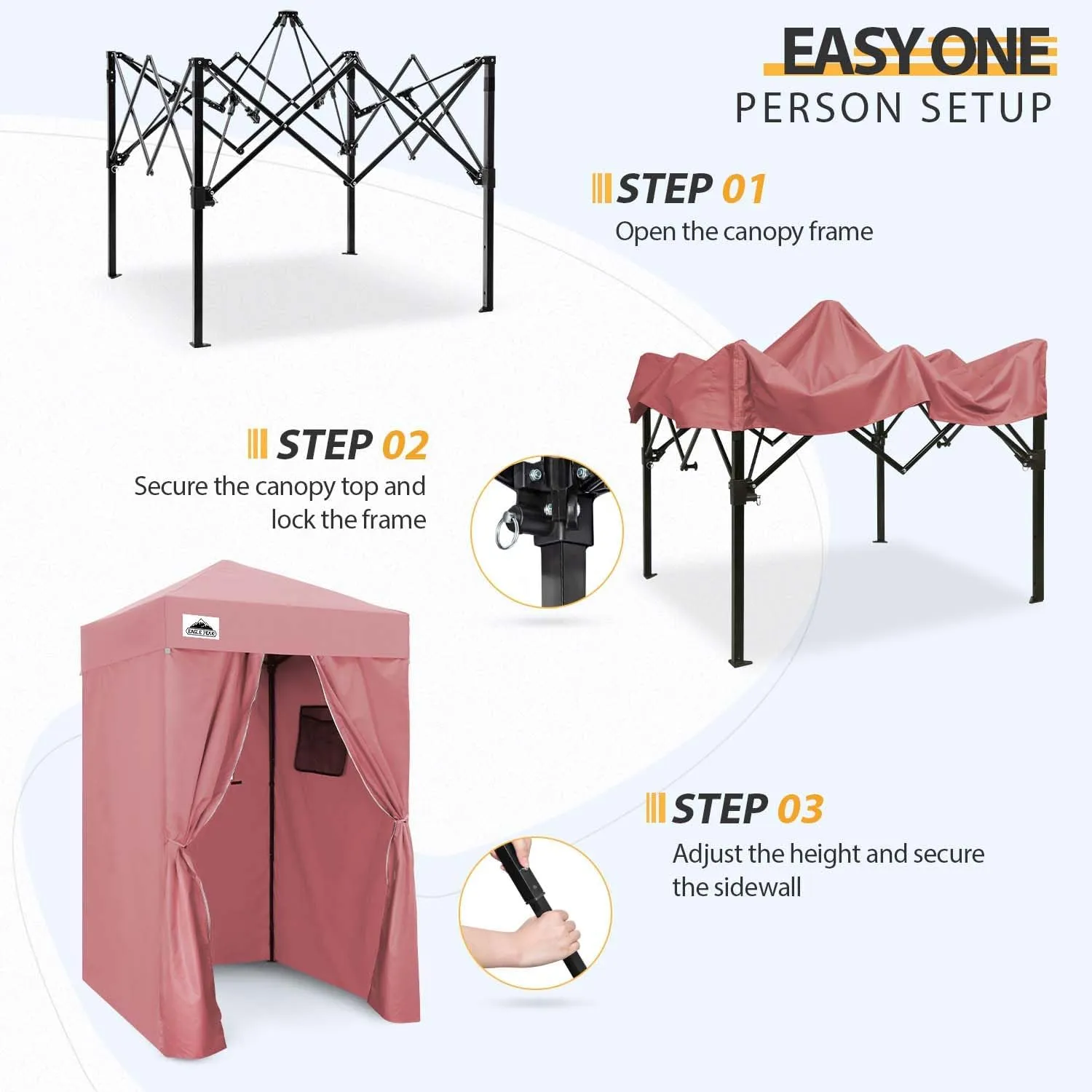 EAGLE PEAK Flex Ultra Compact 4x4 Pop-up Canopy, Sun Shelter, Changing Room, Portable Privacy Canopy Cabana for Pool, Fashion Photoshoots, or Camping, Pink