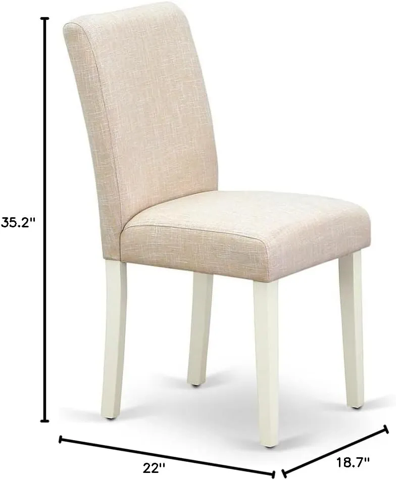 East West Furniture ABP2T02 Abbott Parson Dining Room Chairs - Light Beige Linen Fabric Upholstered Chairs, Set of 2, Linen White