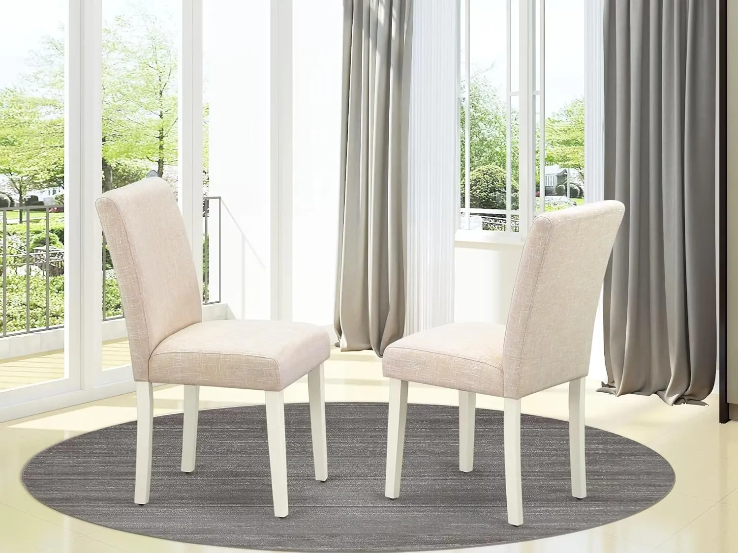 East West Furniture ABP2T02 Abbott Parson Dining Room Chairs - Light Beige Linen Fabric Upholstered Chairs, Set of 2, Linen White