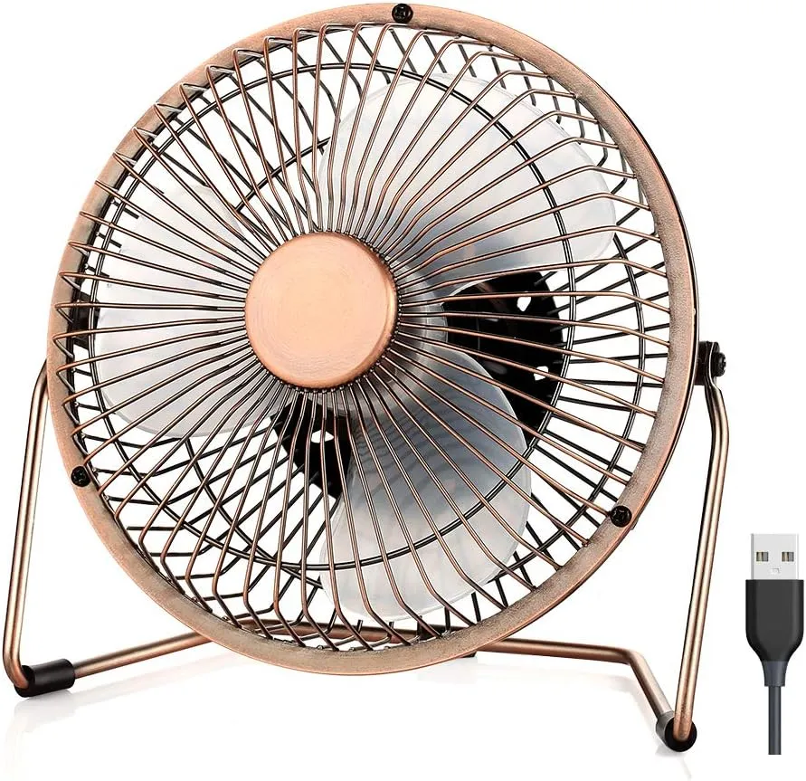 EasyAcc 6 Inch USB Desk Fan, 360°Rotation Small and Quiet,Powerful Portable Strong Airflow,Mini Metal Personal Cooling Fan with 2 Speed for Home Office,Bronze(USB POWERED ONLY)