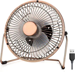 EasyAcc 6 Inch USB Desk Fan, 360°Rotation Small and Quiet,Powerful Portable Strong Airflow,Mini Metal Personal Cooling Fan with 2 Speed for Home Office,Bronze(USB POWERED ONLY)