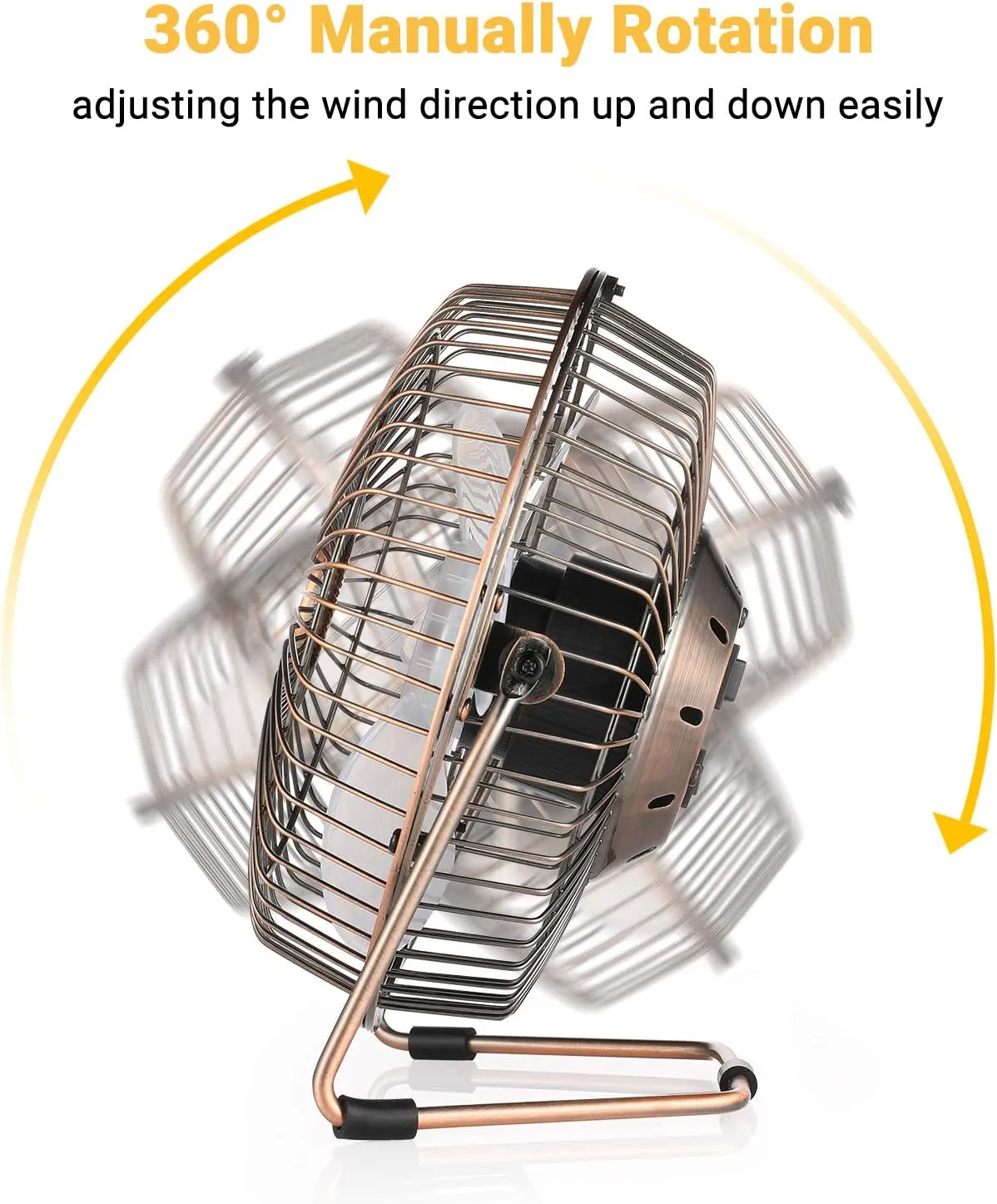 EasyAcc 6 Inch USB Desk Fan, 360°Rotation Small and Quiet,Powerful Portable Strong Airflow,Mini Metal Personal Cooling Fan with 2 Speed for Home Office,Bronze(USB POWERED ONLY)