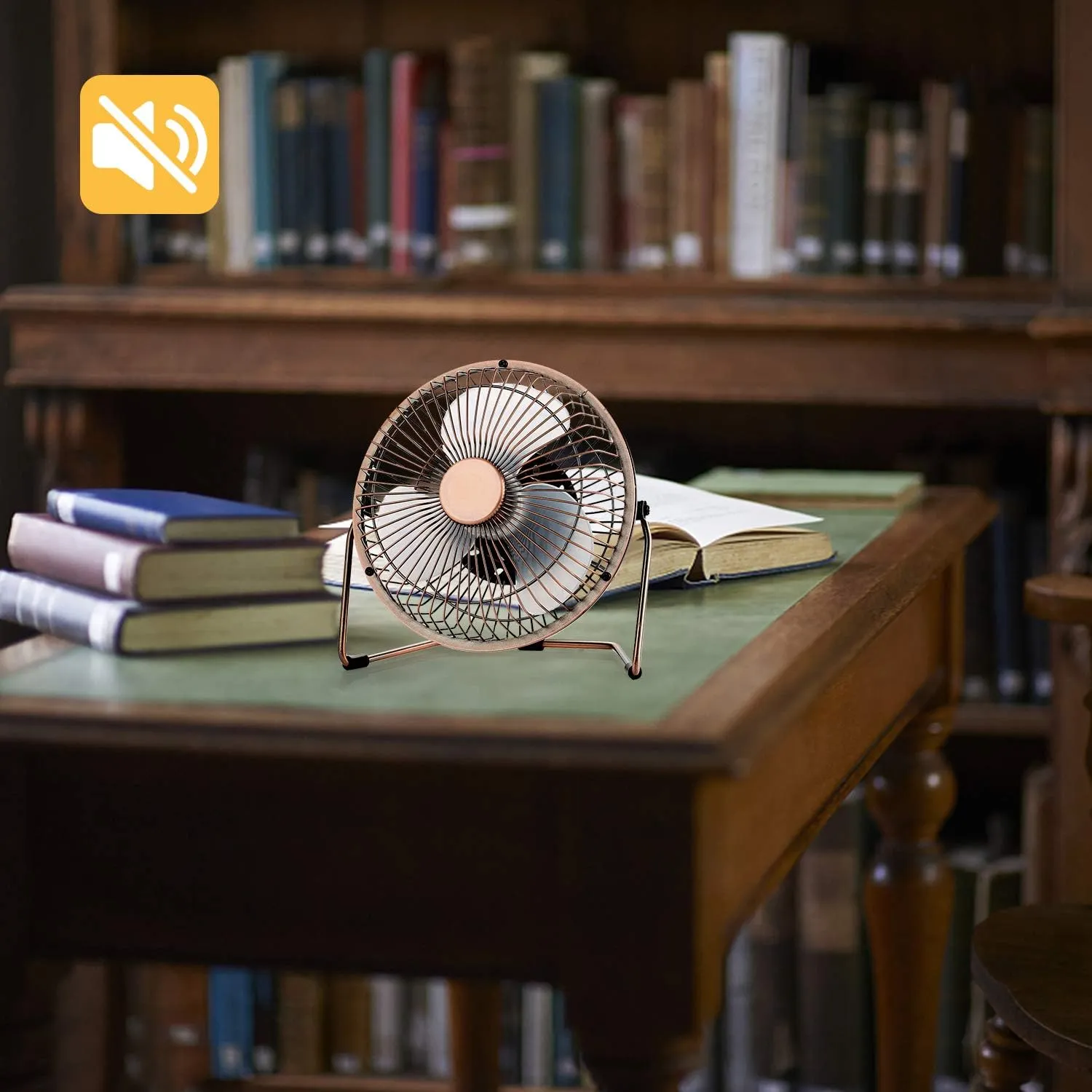 EasyAcc 6 Inch USB Desk Fan, 360°Rotation Small and Quiet,Powerful Portable Strong Airflow,Mini Metal Personal Cooling Fan with 2 Speed for Home Office,Bronze(USB POWERED ONLY)