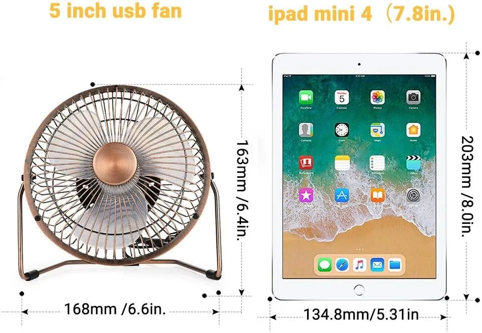 EasyAcc 6 Inch USB Desk Fan, 360°Rotation Small and Quiet,Powerful Portable Strong Airflow,Mini Metal Personal Cooling Fan with 2 Speed for Home Office,Bronze(USB POWERED ONLY)