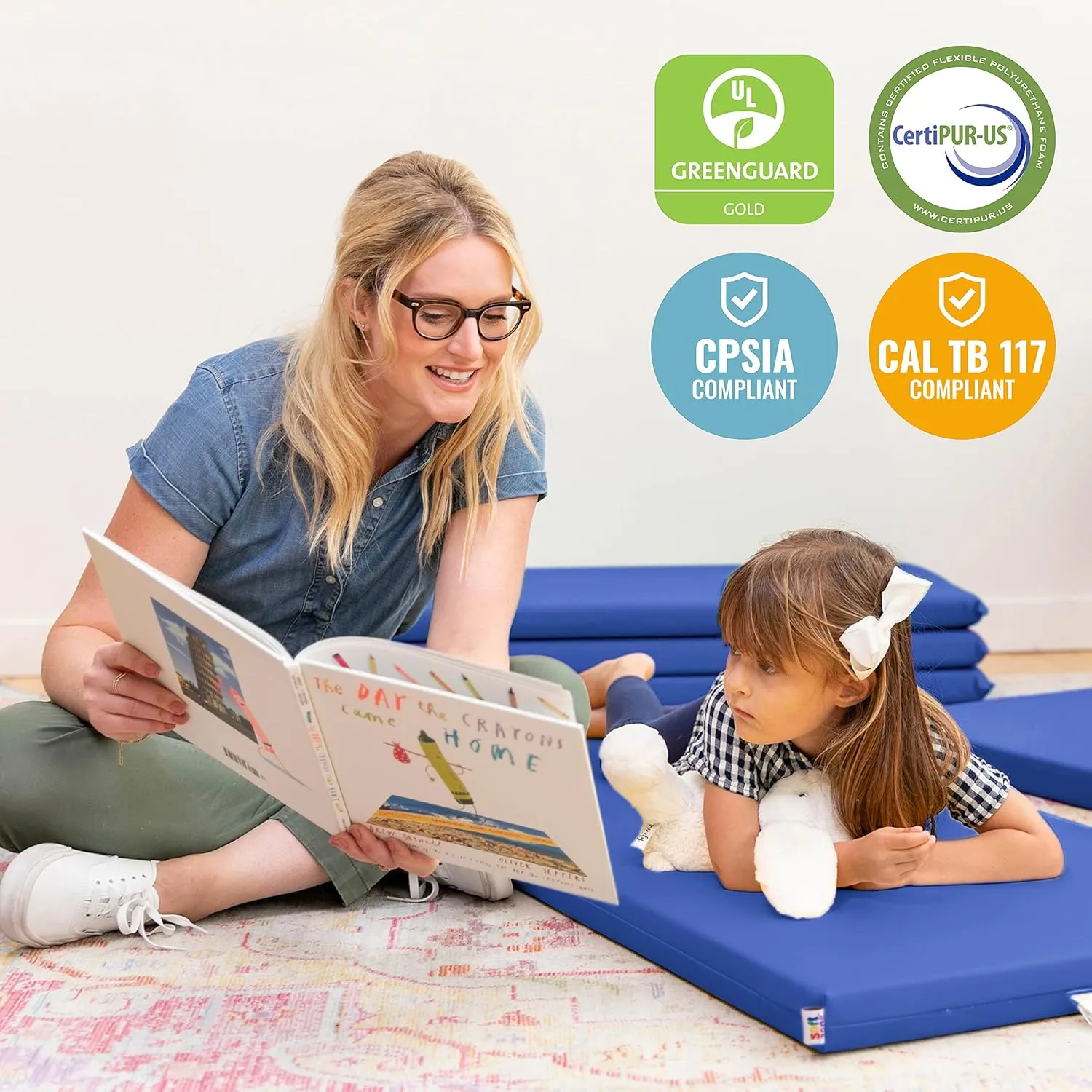 ECR4Kids SoftZone Rainbow Rest Mat, 2in, Sleeping Pad, Blue, 5-Piece