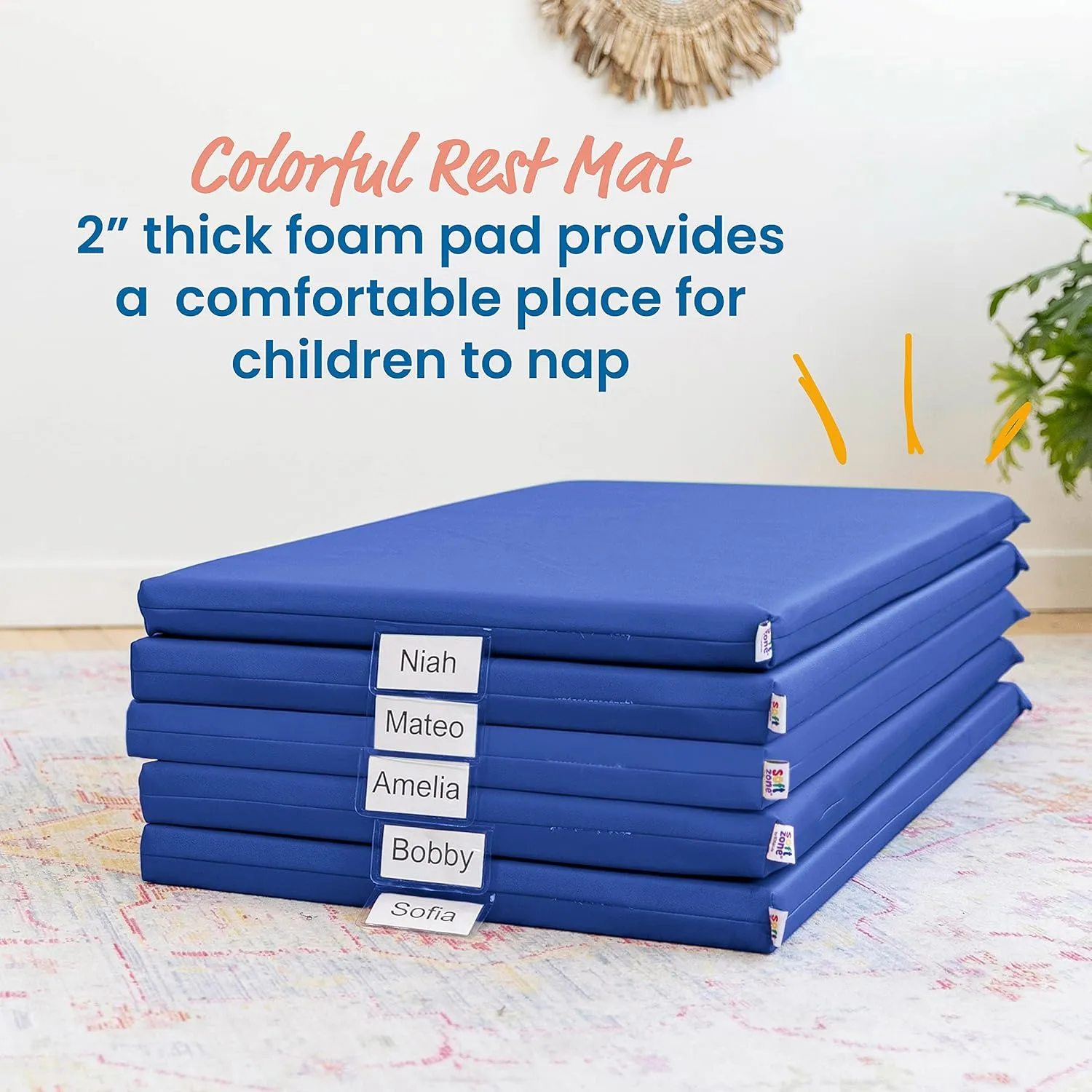 ECR4Kids SoftZone Rainbow Rest Mat, 2in, Sleeping Pad, Blue, 5-Piece