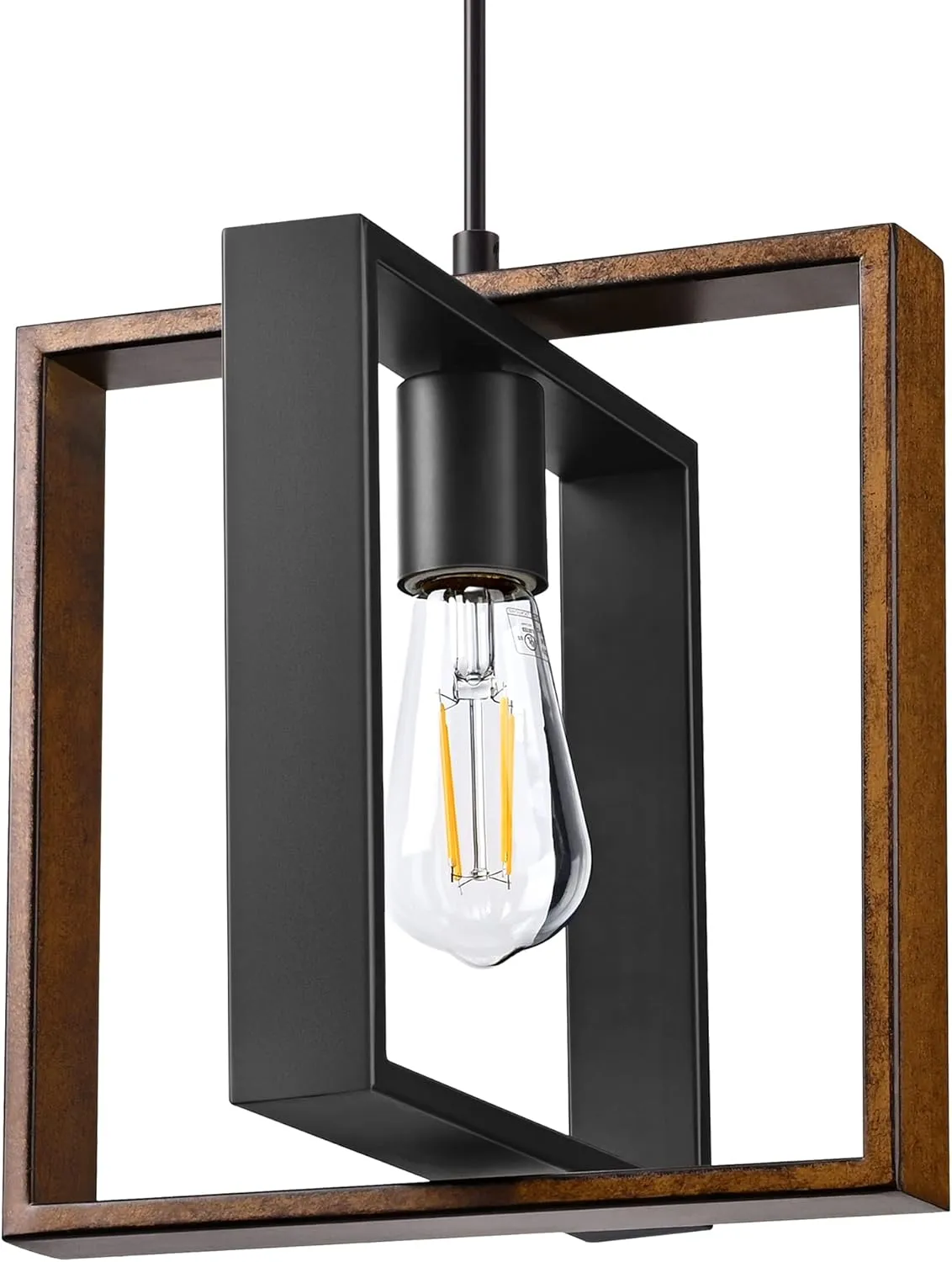 EDISHINE Farmhouse Pendant Light Fixture, Rustic Hanging Light Fixture with Wood Grain and Black Finish, Pendant Lighting for Kitchen Island, Dining Room, Hallway, Adjustable Cord