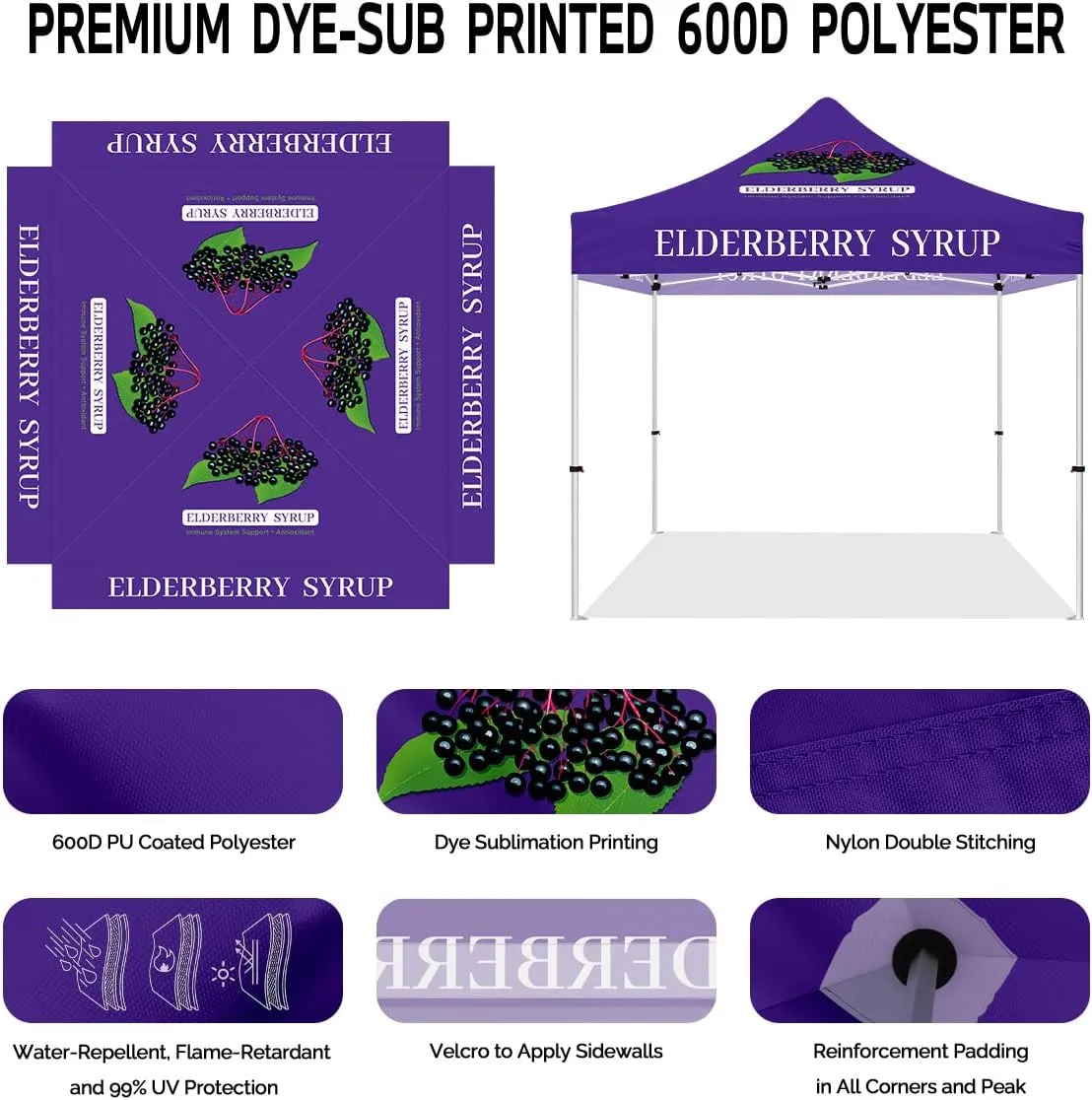 Elderberry Syrup Pop Up Tent Canopy, ABLEM8CANOPY 10x10 Heavy Duty Outdoor Canopy Tent for Elderberry Syrup Business with Wheeled Travel Bag