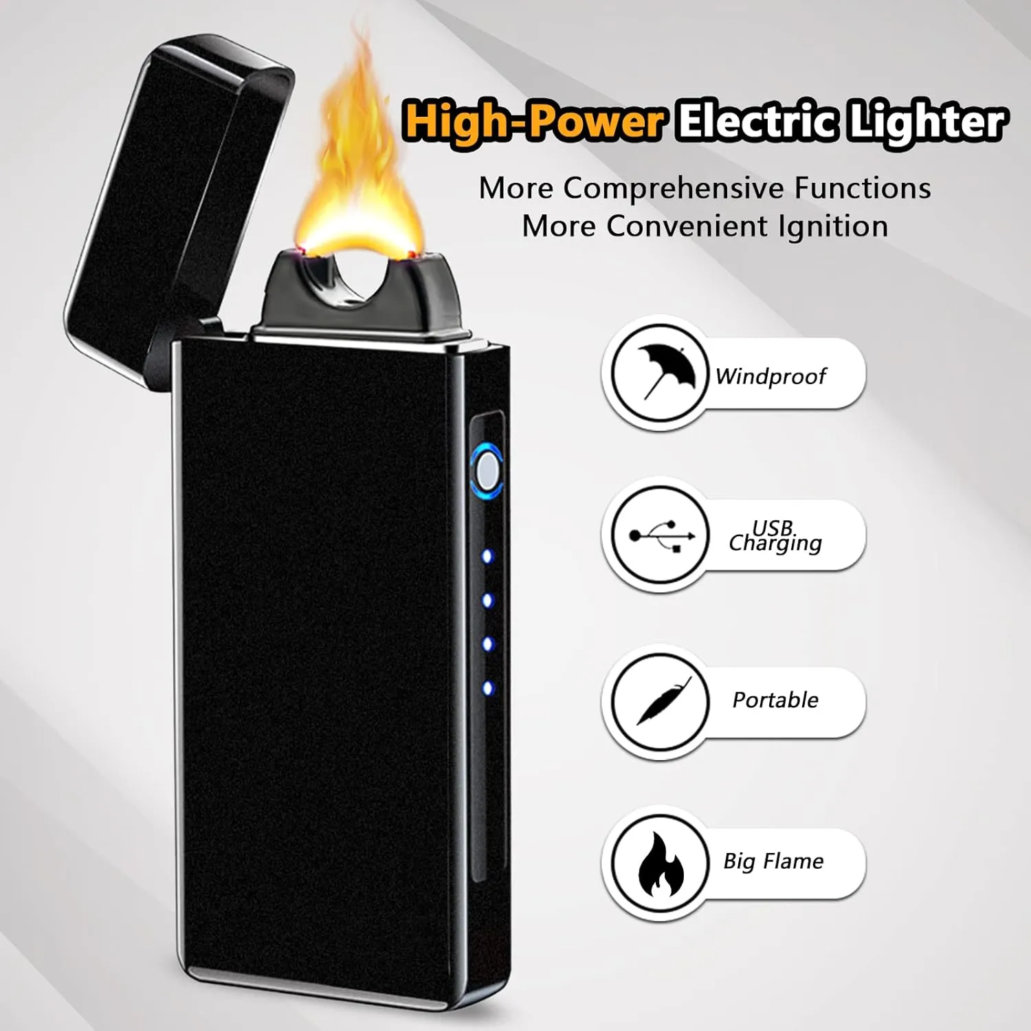 Electric Arc Lighter - Windproof Plasma-Flame Lighter with Battery Indicator (Matte Black)