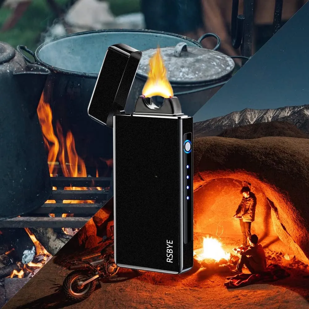 Electric Arc Lighter - Windproof Plasma-Flame Lighter with Battery Indicator (Matte Black)