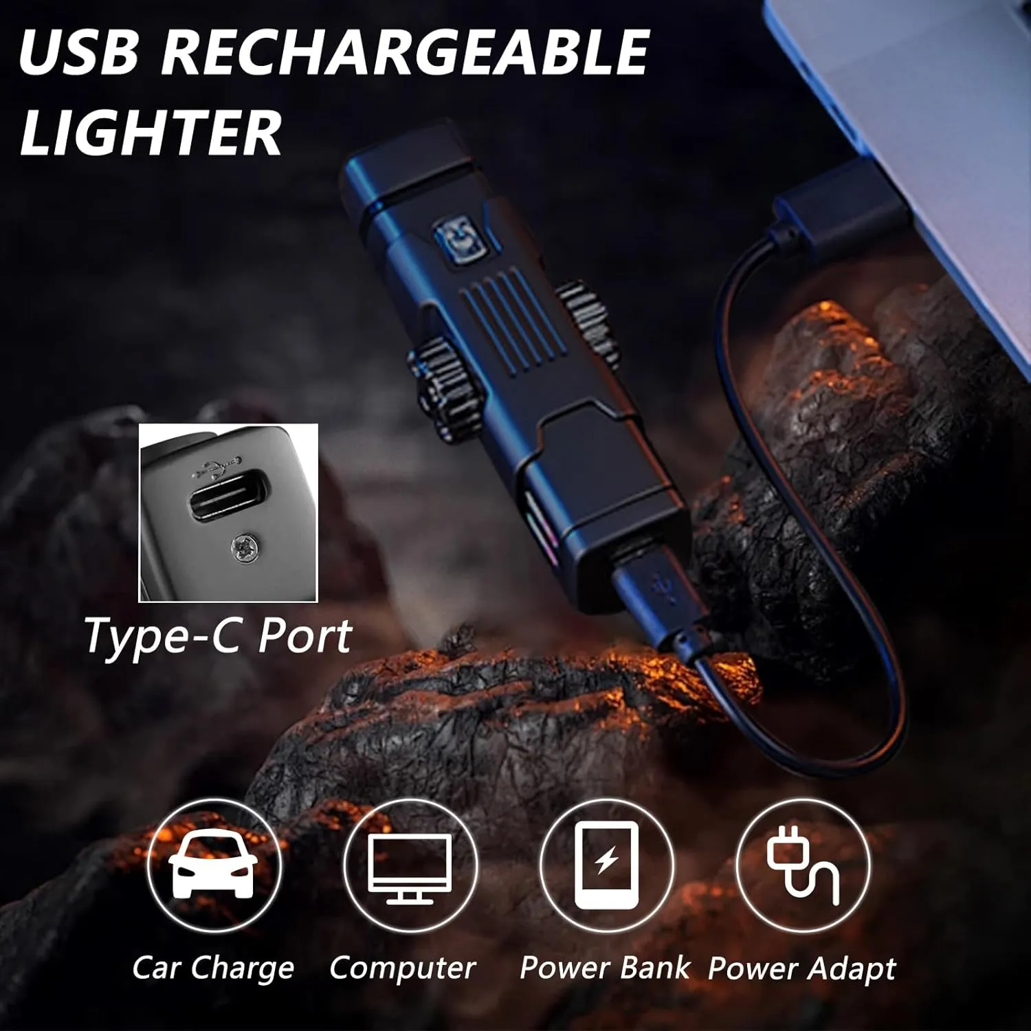 Electric Lighter Keychain Lighter with Rocker Decompression Type c USB Rechargeable flameless Windproof Plasma arc Lighter Cool Lighter, Medium