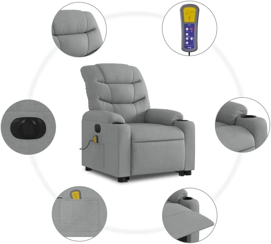 Electric Stand up Massage Recliner Chair Light Gray FabricLounge Chair Comfy Chair Living Room Chair Suitable for Decks, Living Rooms, and patios.