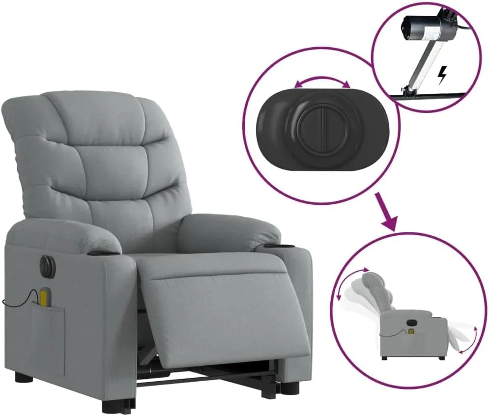Electric Stand up Massage Recliner Chair Light Gray FabricLounge Chair Comfy Chair Living Room Chair Suitable for Decks, Living Rooms, and patios.