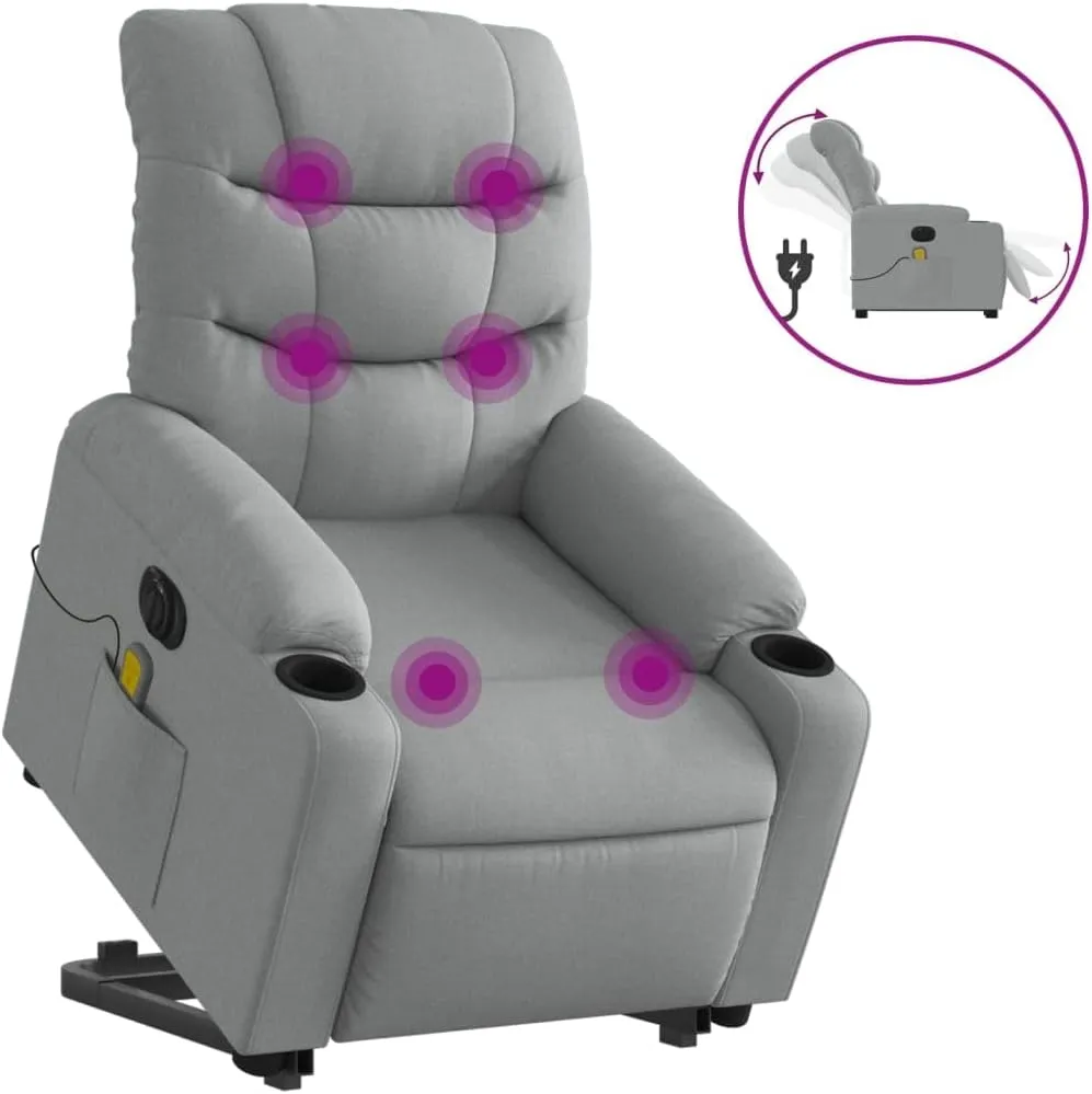 Electric Stand up Massage Recliner Chair Light Gray FabricLounge Chair Comfy Chair Living Room Chair Suitable for Decks, Living Rooms, and patios.
