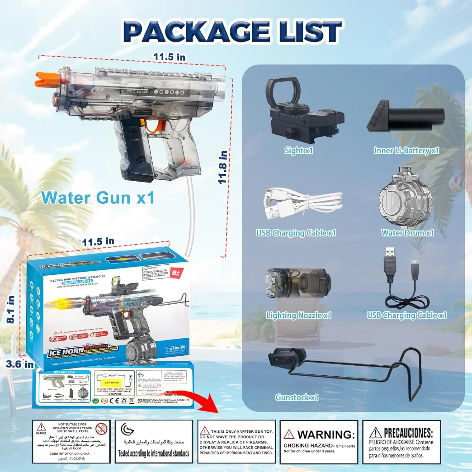Electric Water Gun for Kids and Adults, Led Water Gun with Sound, 800ML Big Squirt Gun, 26-32FT Long Range, Rechargeable Water Toy Gun 2 Pack, Summer Gift for Outdoor Pool Water Guns Play