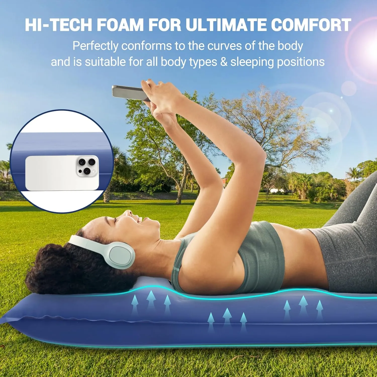 Elegear Self Inflating Sleeping Pad, Built-in Electric Pump 3.1" Ultra-Thick Memory Foam Camping Mattress Pad with Pillow Double Sleeping Pad for Camping R-Value 9.5 Foam Camp Pad for Car/Traveling