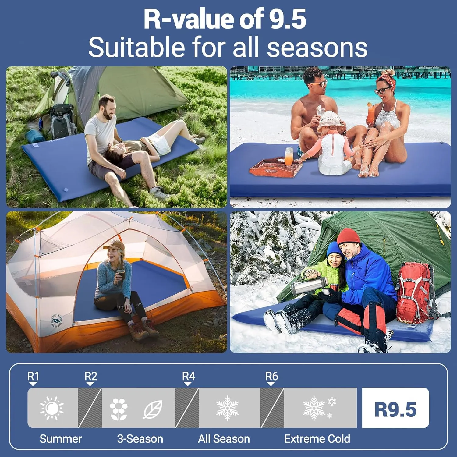 Elegear Self Inflating Sleeping Pad, Built-in Electric Pump 3.1" Ultra-Thick Memory Foam Camping Mattress Pad with Pillow Double Sleeping Pad for Camping R-Value 9.5 Foam Camp Pad for Car/Traveling